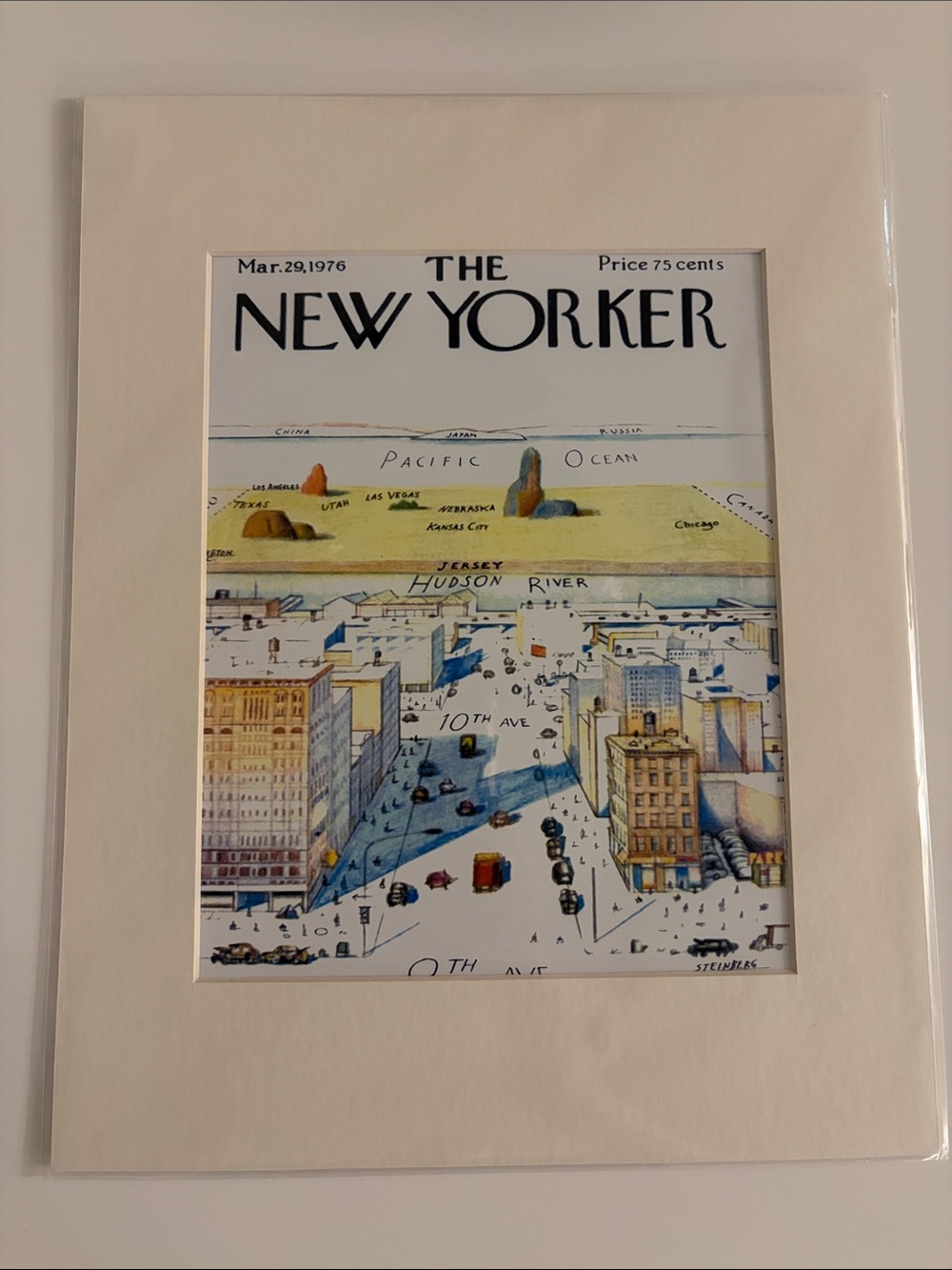 New Yorker Cover Poster View of the World from 9th Avenue - Matted and Sealed - Picture 2 of 2